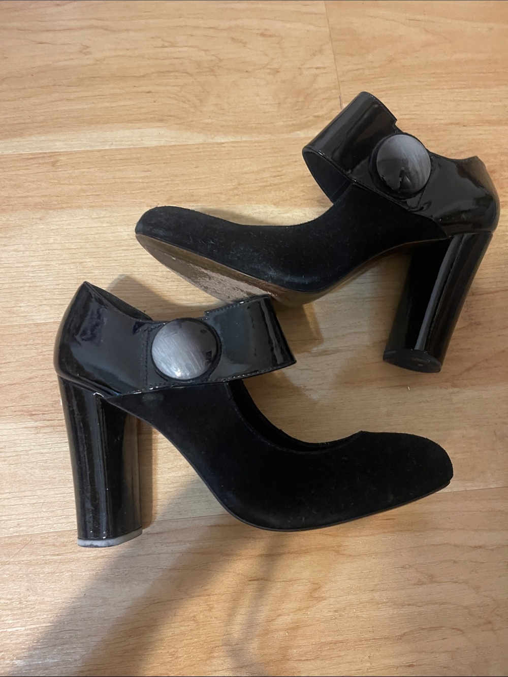 Tory Burch Black Mary Jane Patent & Suede Block Heels